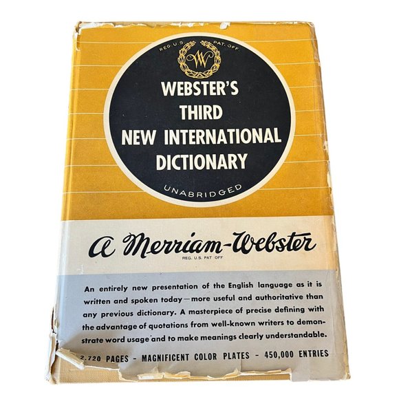 Miriam-Webster Other - Webster's Third New International Dictionary 2,720 Pages Thumb-Indexed Sept 1961